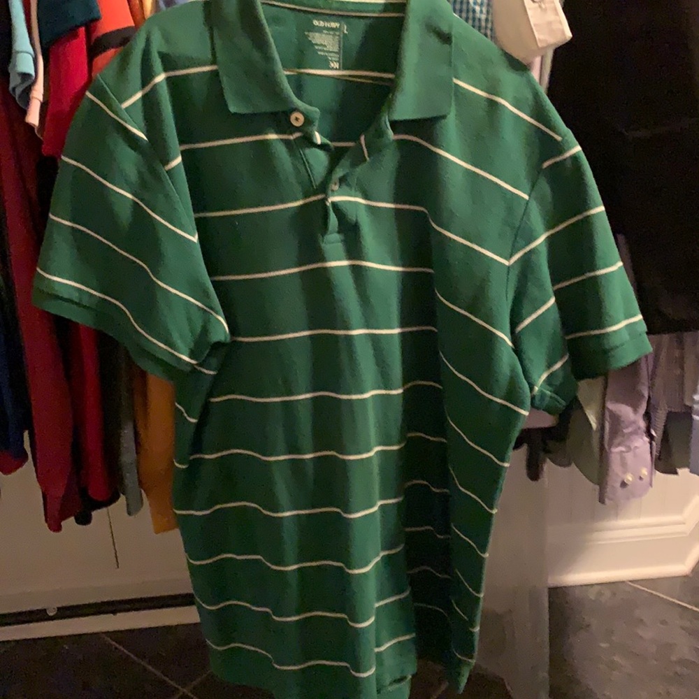 Men’s Old Navy Green with white striped short slee